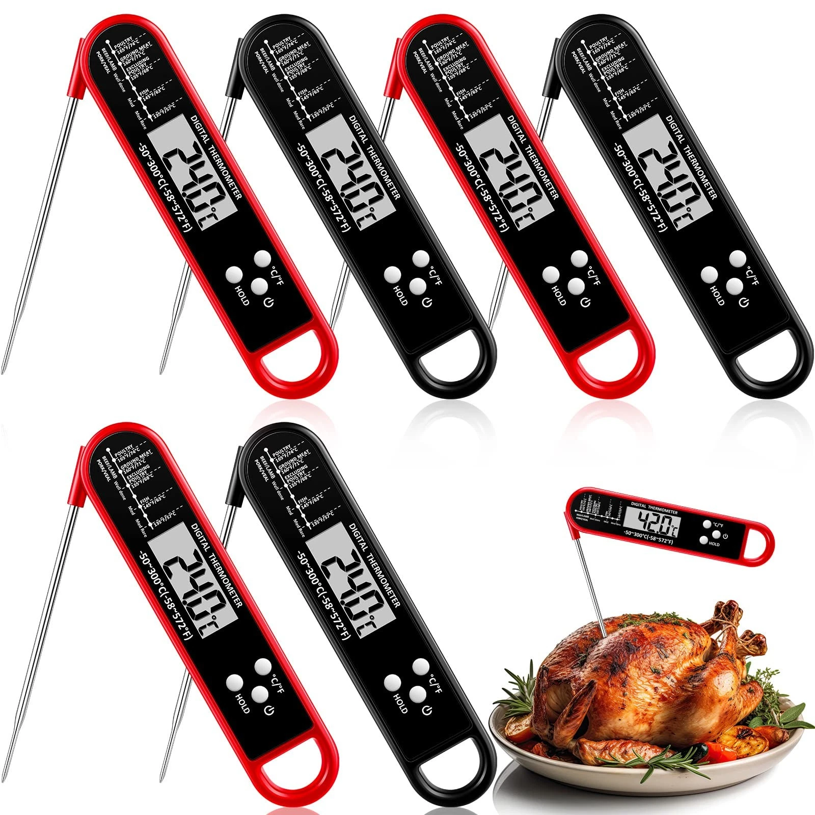 6 Pcs Digital Meat Thermometer for Grill Instant Read Food Thermometer Waterp...