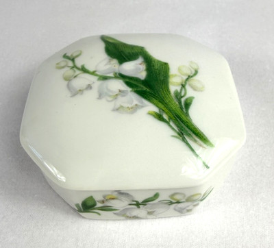 Castel Limoges Trinket Box France Lily Of The Valley Octagon Porcelain Vintage