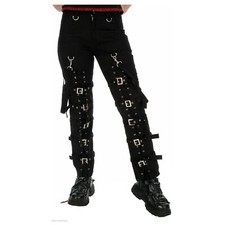 Puritues Men's Gothic Lace-Up Bondage Attitude Black Punk Rock Trousers Pants