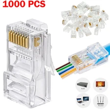 1000 Pcs CAT6 RJ45 Pass Through Network Cable Modular Plug Connector Open End