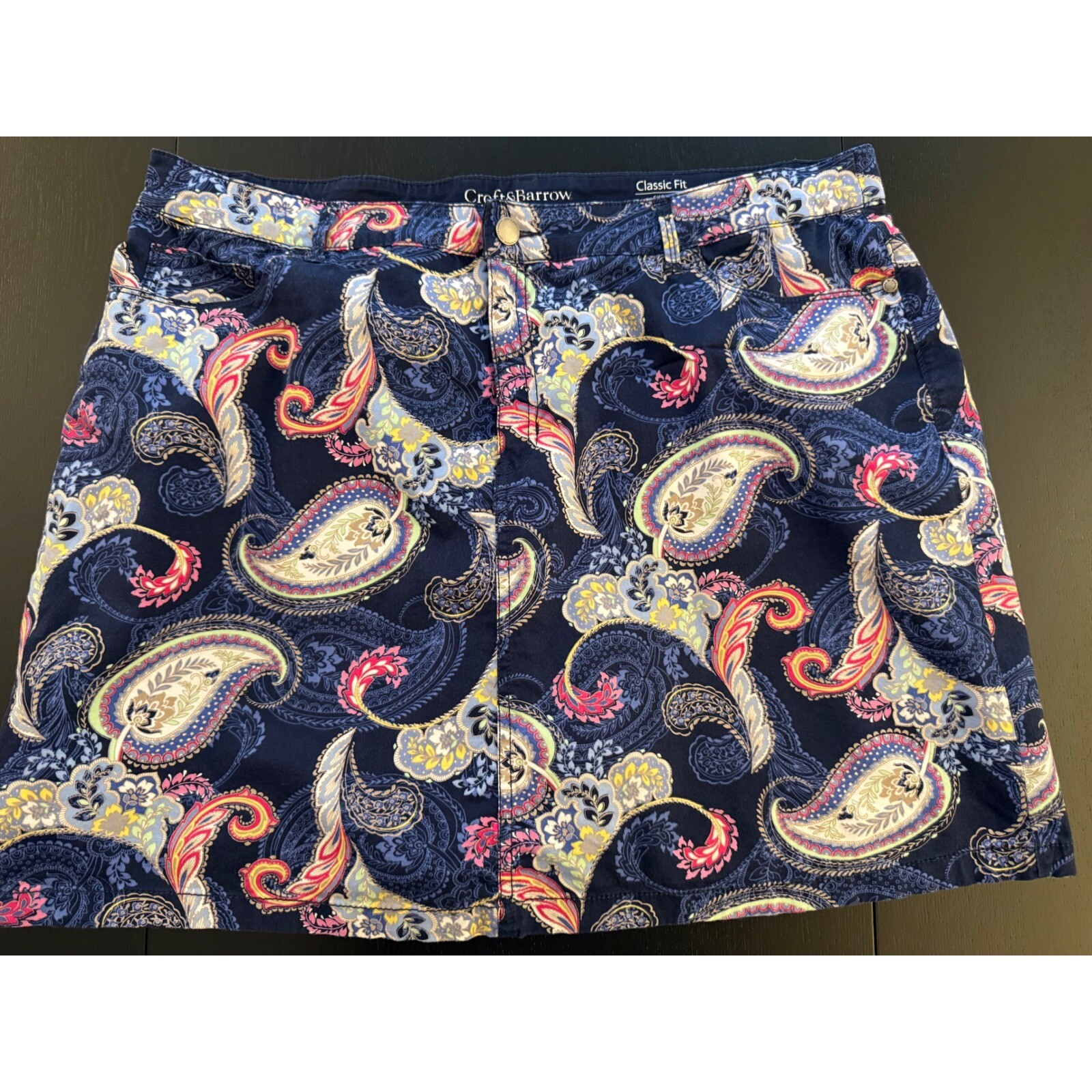 Croft & Barrow Classic Fit Skirt Skort Womens 18 Navy Paisley Cotton Stretch