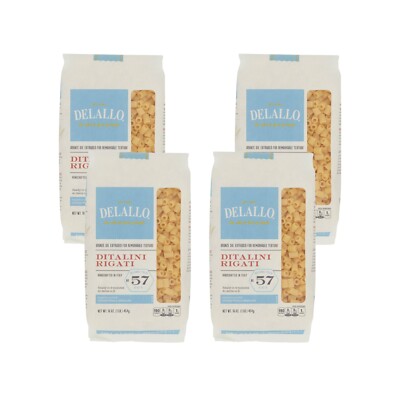 DeLallo Ditalini Pasta, 1 lb. Bag,  Tiny Tube Shaped, Made in Italy (4-Pack)