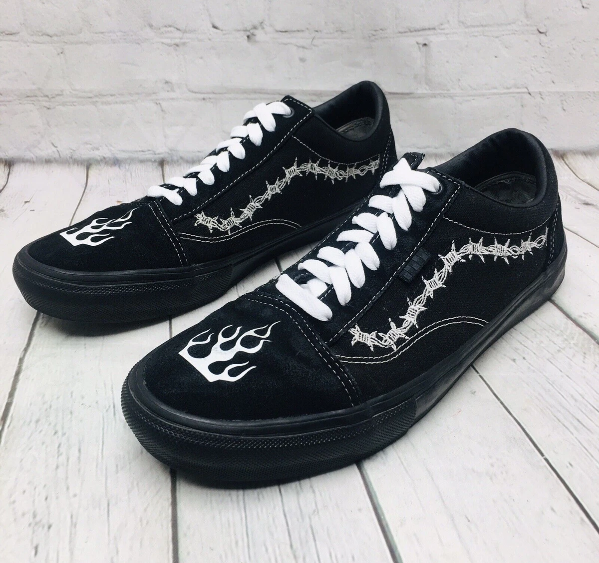 Vans Elijah Berle Skate Old Skool Black Suede Flame Sneakers Shoes