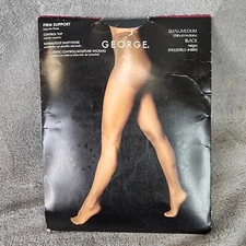 WOMENS GEORGE CONTROL TOP SANDALFOOT BLACK STOCKINGS PANTYHOSE NYLONS SIZE S/M