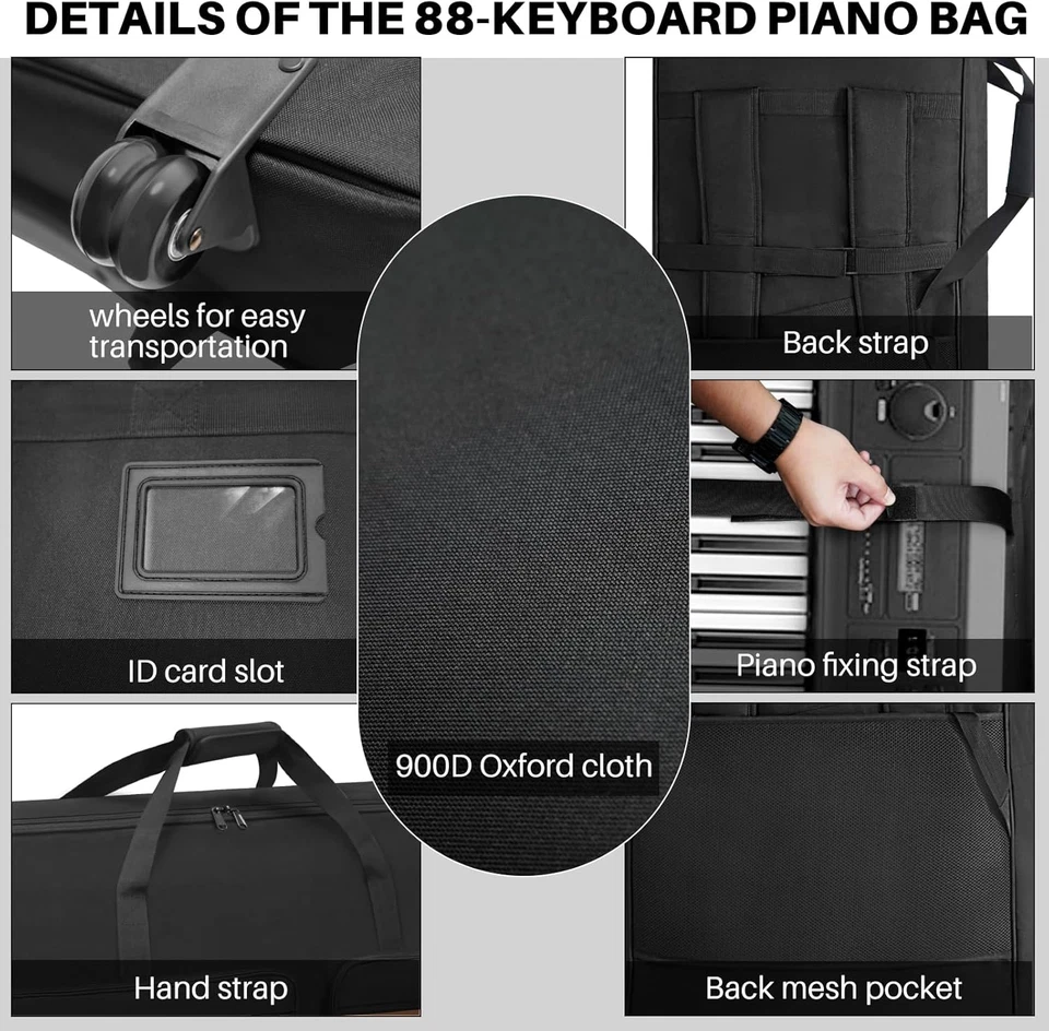 88-Key Keyboard Case with Wheels & Adjustable Shoulder Straps– Padded Rolling Gi - Image 4 of 4