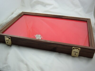WALNUT Wood showcase display case 12 X 18 X 2'' Quality made, glass, solid walnut