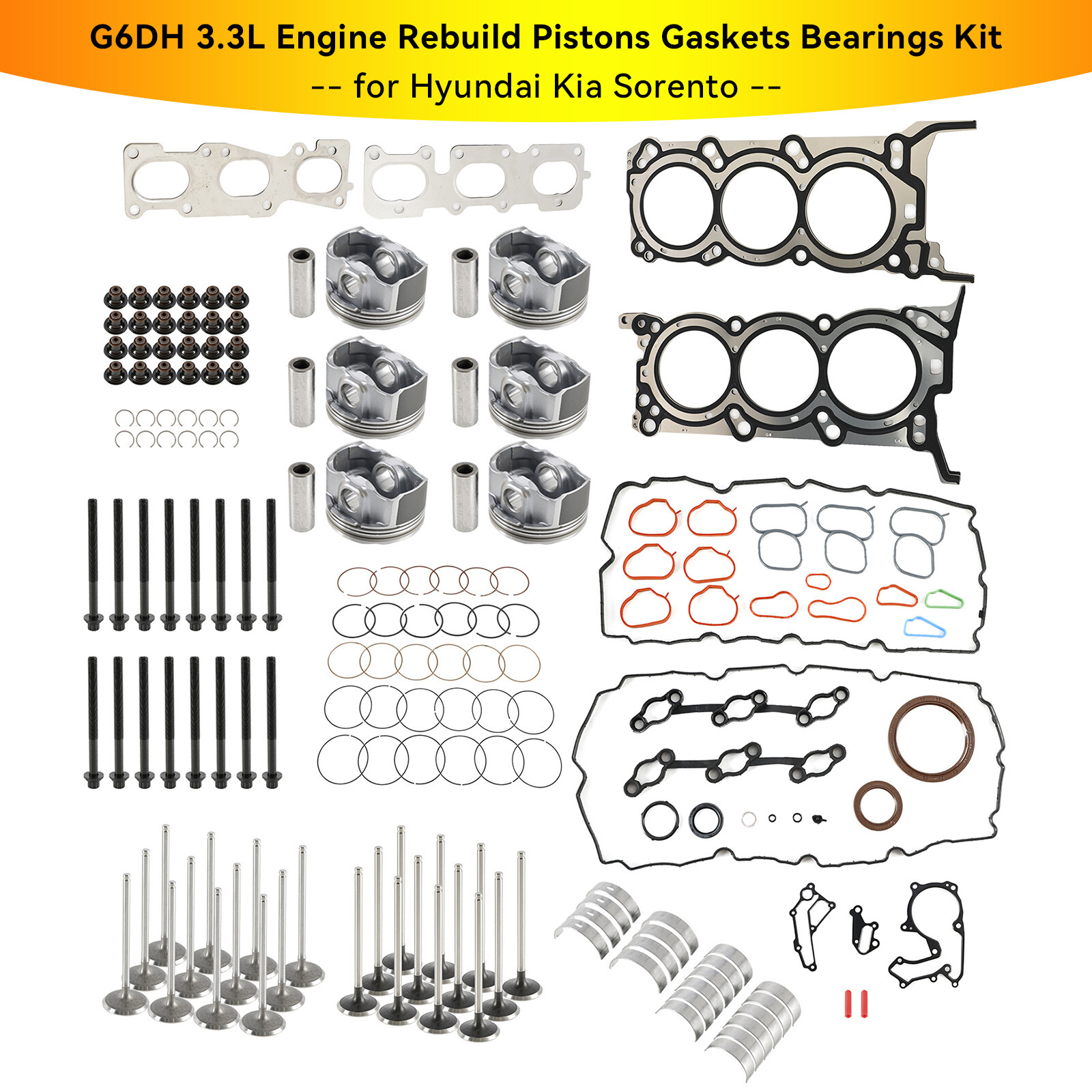 Hyundai Kia Sorento 3.3L G6DH Engine Rebuild Kit with Pistons Gaskets Bearings  