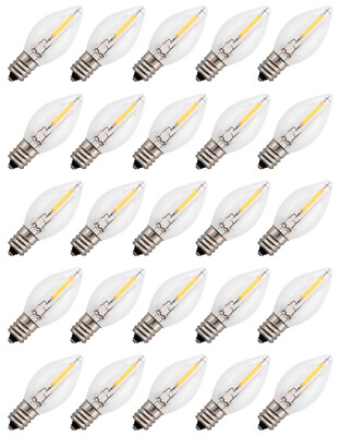 25 LED Replacement Light Bulbs for Night Lights C7 Base, 0.7w, 120v