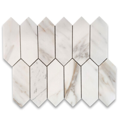 G30EXH Calacatta Gold Marble Picket Fence Elongated Hexagon Mosaic Tile Honed