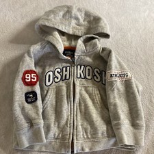 Oshkosh B  Gosh Kids 2T Hoodie Sweatshirt Full Zip Pockets Athletic Patches Gray