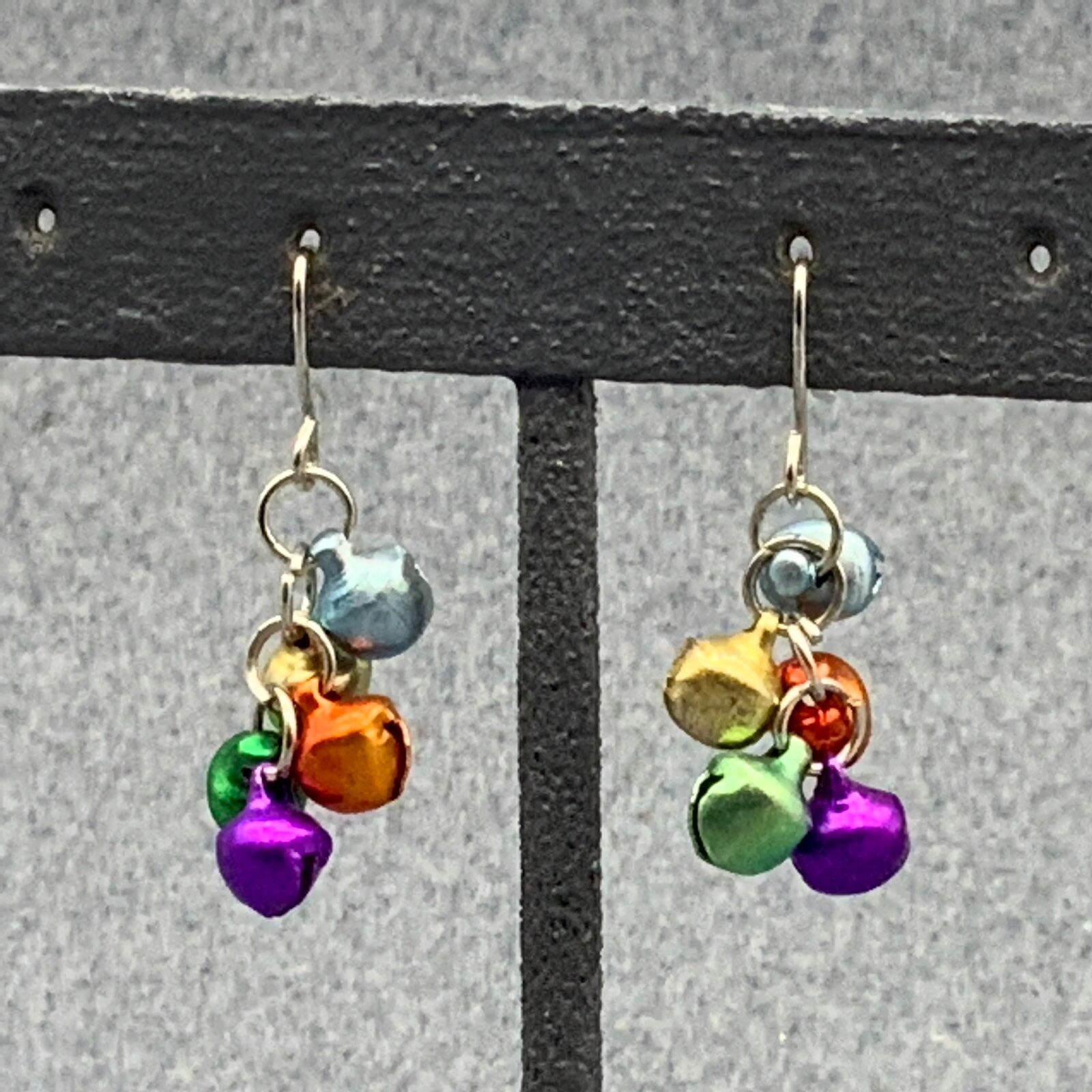 Multicolor Metallic Dangle Earrings Pierced Silve… - image 1