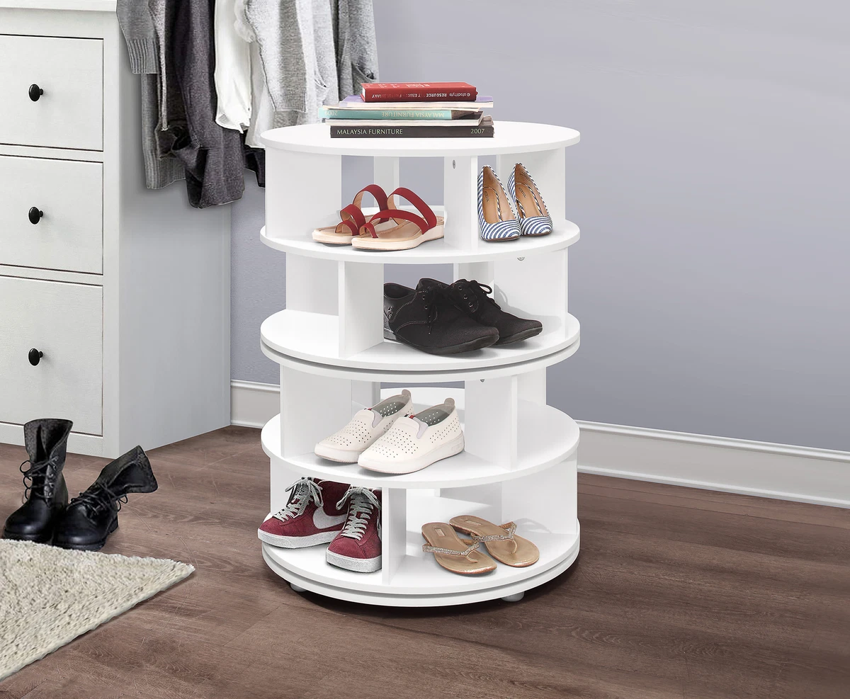 Kings Brand 4 Tier Revolving Lazy Susan Shoe Rack Storage Organizer White