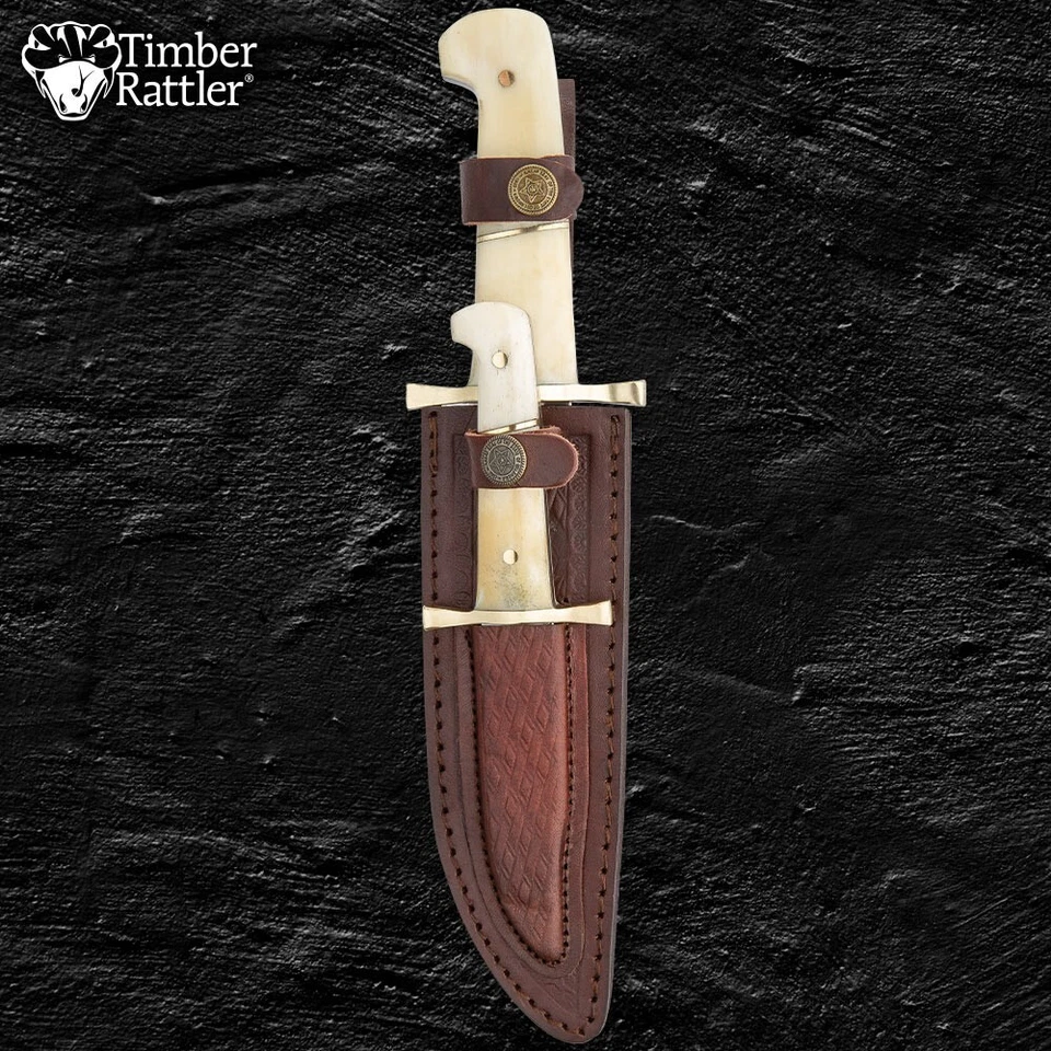 Timber Rattler 2-Piece Bowie Knife Set | Camel Bone Handles | 12" and 8" Overall - Image 3 of 4
