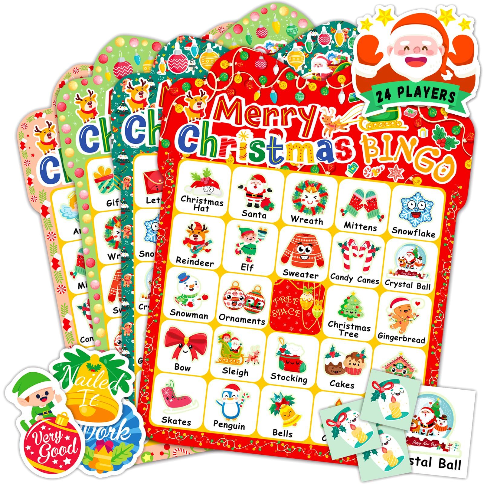 Festive Christmas Bingo Game for Kids with 24 Player Cards and Holiday Party Fun  