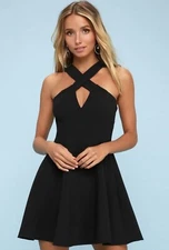 Black Key Hole Mini Skater Dress