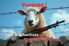 Blechschild Alu bedruckt rostfrei 20x30cm - Wachschutz Security Schaf mit Gewehr