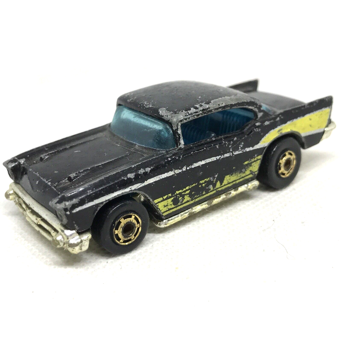 Hot Wheels '57 Chevy 1976 Black Blackwall Gold Rims Made In Hot Wheels '57 Chevy 1976 Black Blackwall Gold Rims Made In