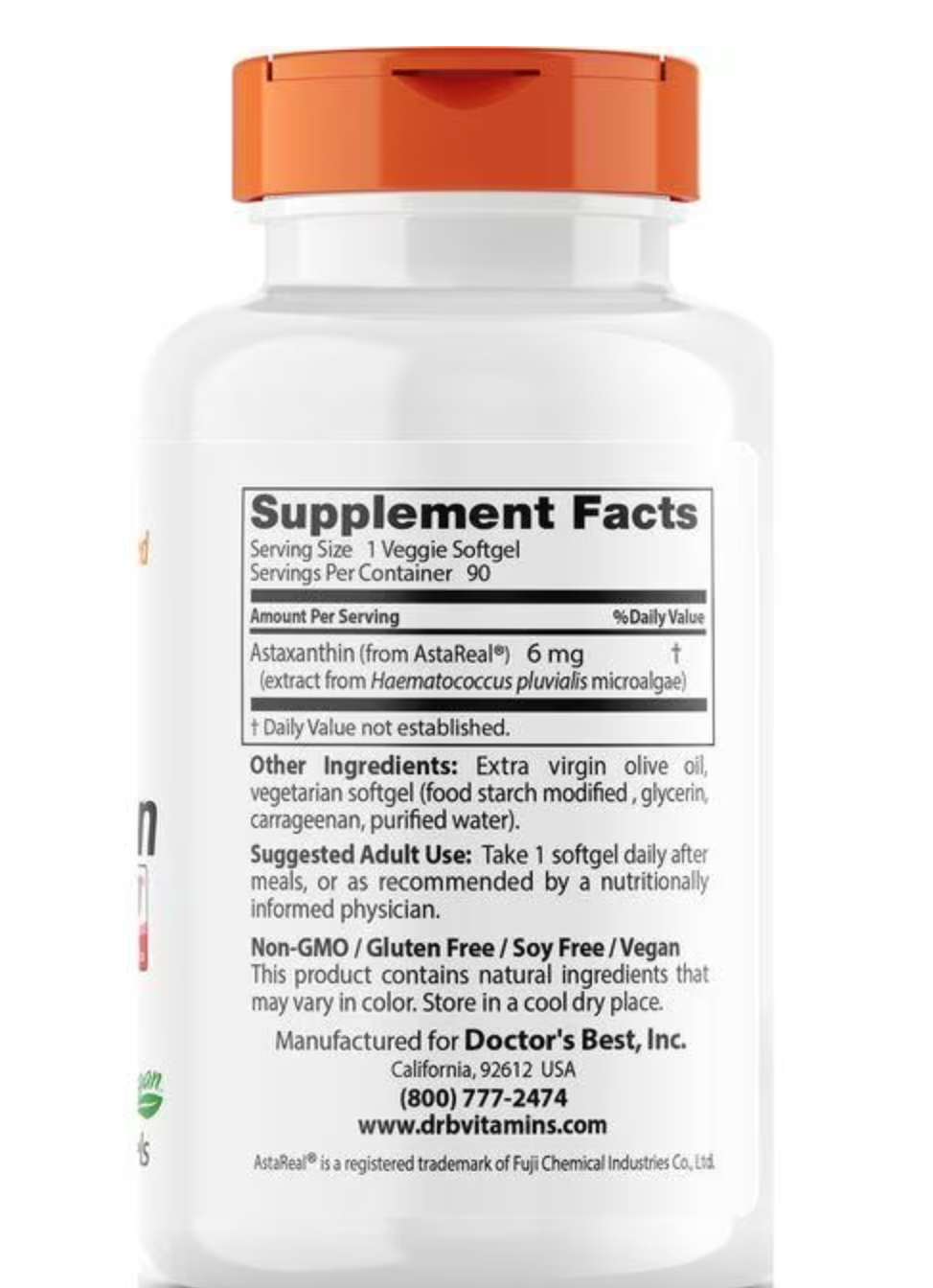 Doctor's Best Axtaxanthin with AstaReal 6mg 90 Veggie Softgels Best