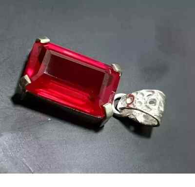 A+ Natural Red Ruby Emerald Cut 925 Solid Silver Pendant Loose Gemstone 30 Ct+