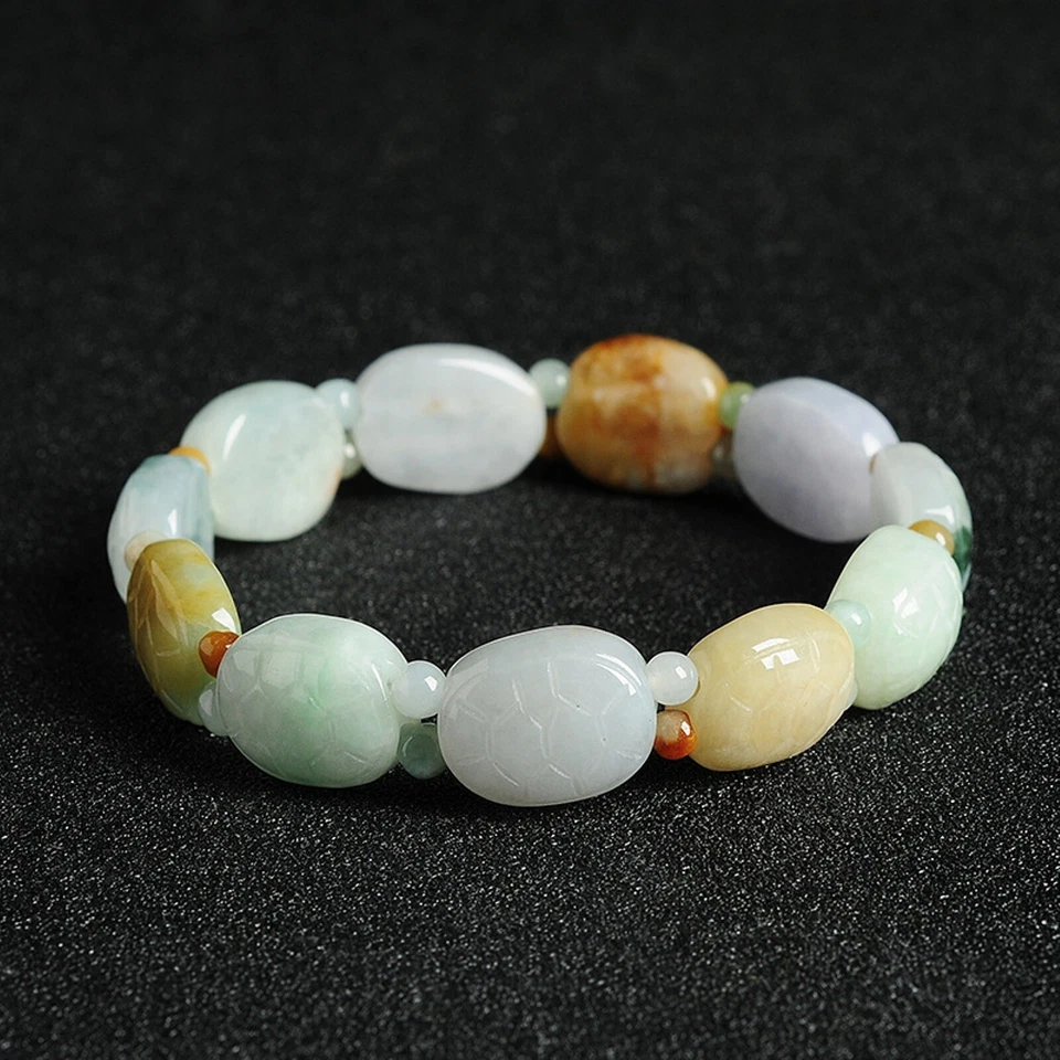 Pulsera con cuentas de caparazón de tortuga flotante de jadeíta natural para mujer Foto 4 de 4
