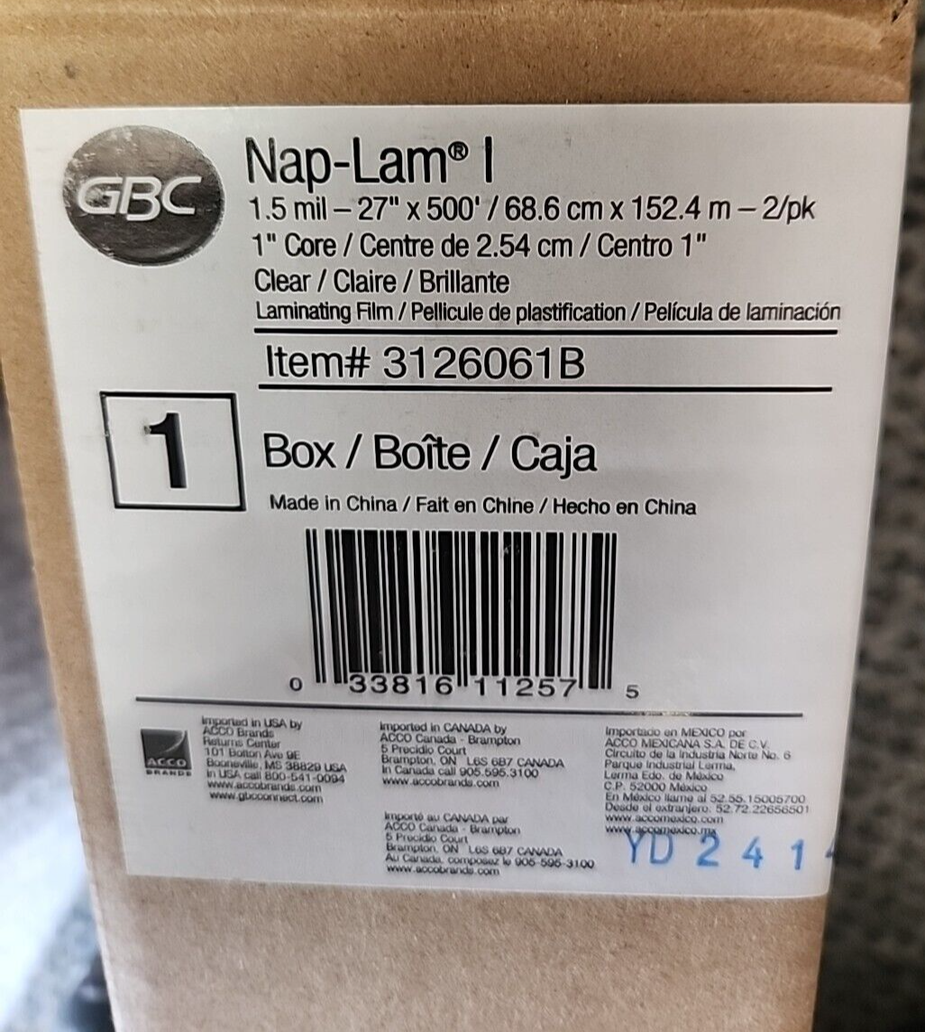GBC Standard Laminating Roll Film, Gloss, 27" x 500', 1.5 mil, 2 Roll