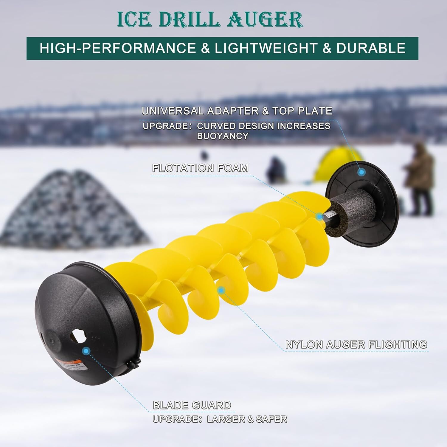 Ice Fishing Auger 40'' Cordless Ice Augers with Plate Universal Adapter Yellow