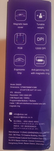 EKSA EM200 Customizable Gaming Mouse...1200 DPI...2 Covers (black & white) *NIB* - Picture 3 of 4