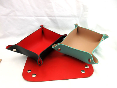 Valet Tray Catchall Leather 5x6'' with Snaps Black and Red NEW