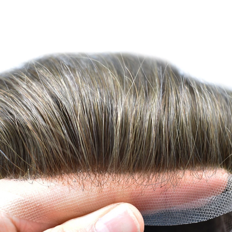 Sistema de cabello humano completo de encaje suizo para hombre Toupee densidad ligera reemplazo para hombre Foto 3 de 4