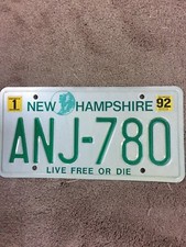 1992 New Hampshire License Plate - ANJ 780 - Nice!