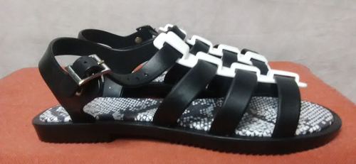 CALL SPRING Womens 6 Black White PVC Sandals Ankle Strap - Picture 3 of 6