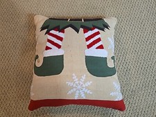 Christmas Holiday Decorative Pillow Elf Snowflakes 3-D Embroidered 18"x18" NWOT