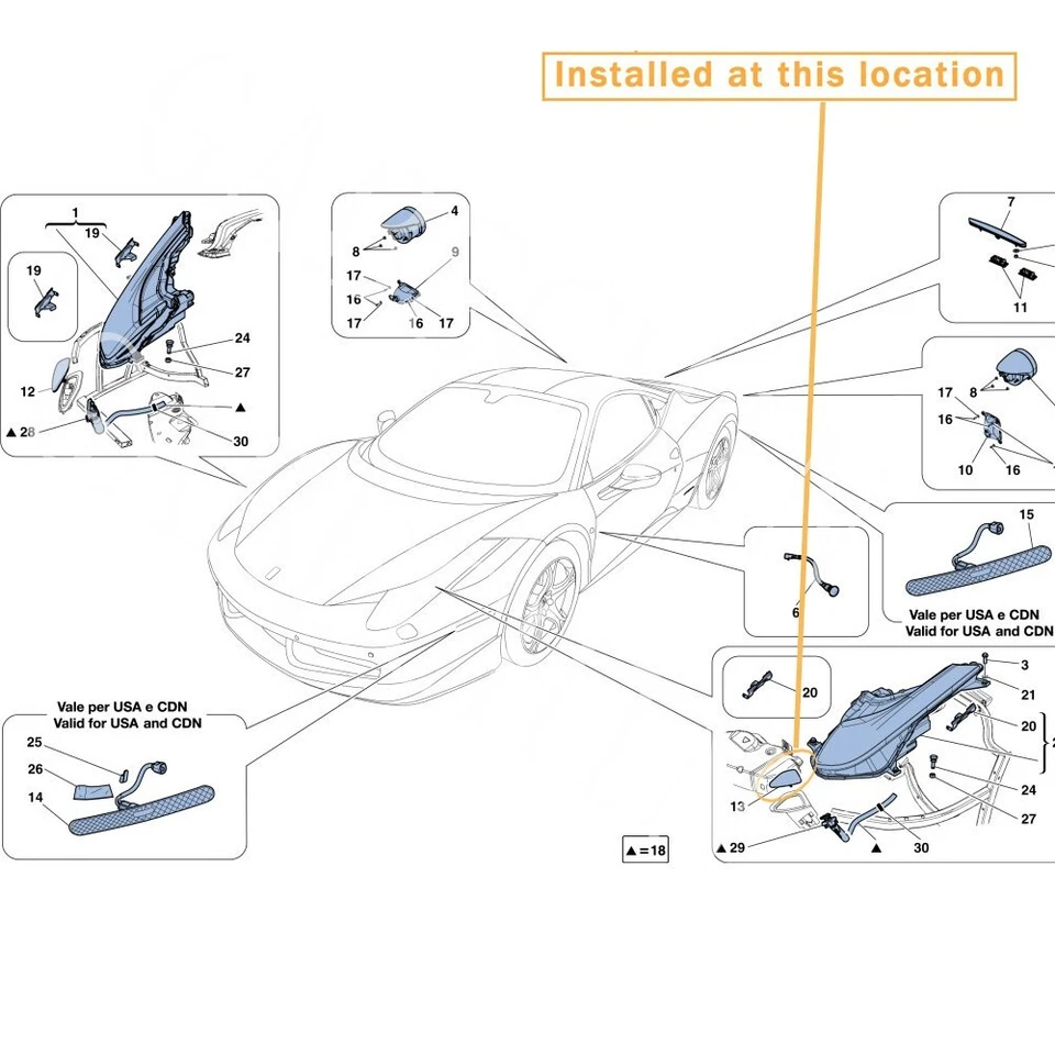 Крышка омывателя фар левая для Ferrari 458 Italia Spider от оригинального производителя: 82763610 - Изображение 3 из 4