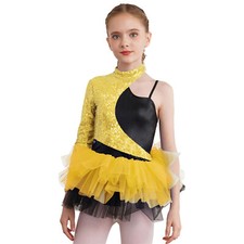 Girls Sequins Latin Jazz Dance Dress Leotard Ballet Skirted Bodysuit Jumpsuit