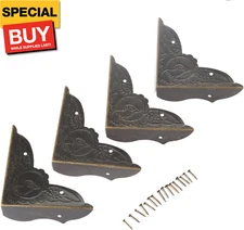 4 Pack Vintage Corner Protectors, 2.05''x2.05''x0.59'' Antique Bronze Decorative