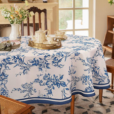 Bnejvif Oval Tablecloth Blue Floral Tablecloth, Modern Floral Oval Tablecloth