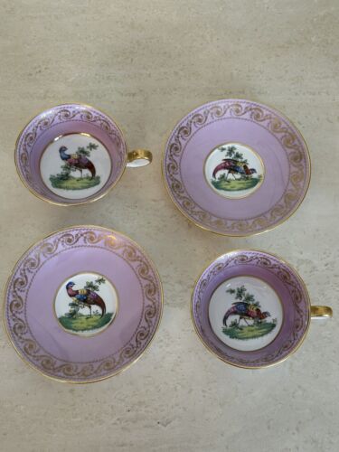 2 Gorgeous Copeland Spode Tea Cup & Saucer Sets Chelsea Birds Lilac & Gold - Picture 7 of 16