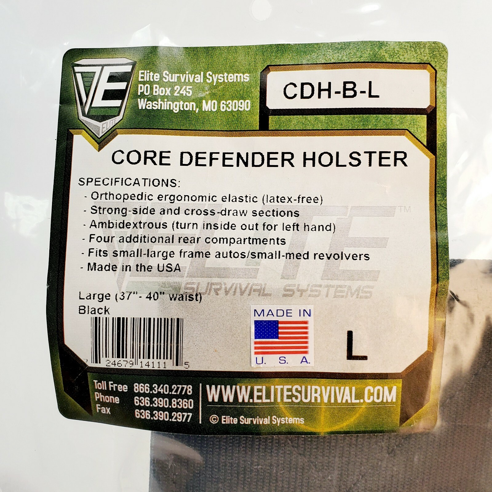 Elite Survival Systems Core Defender Belly Band Holster Black Large