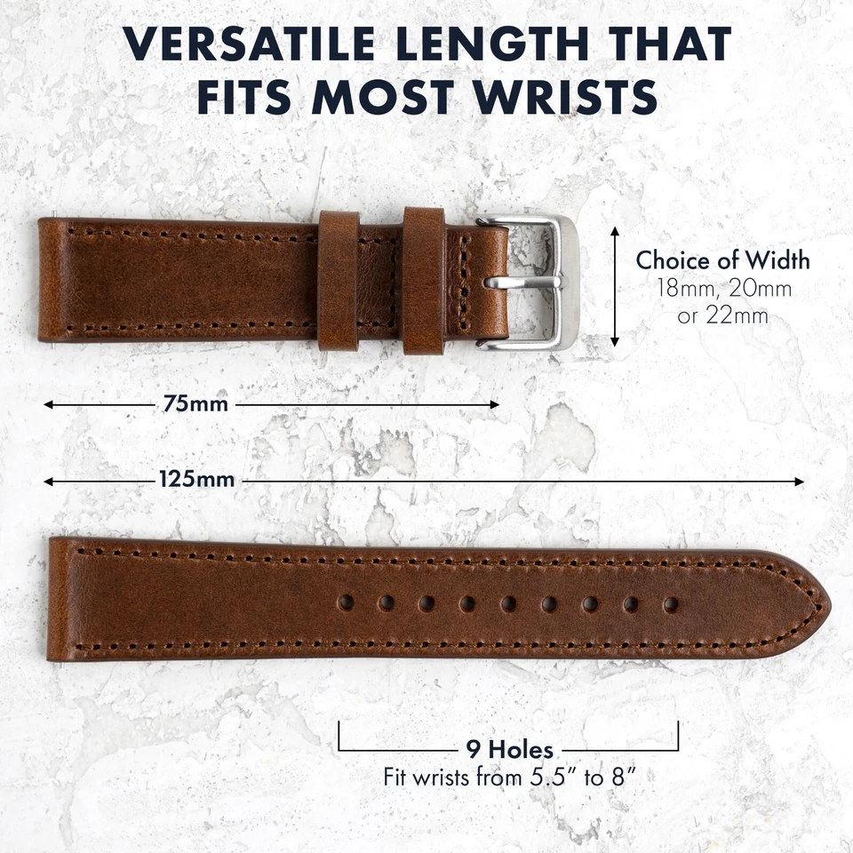 Italian Buttero Leather Watch Band - Dark Brown - 18mm, 20mm or 22mm - Image 3 of 4