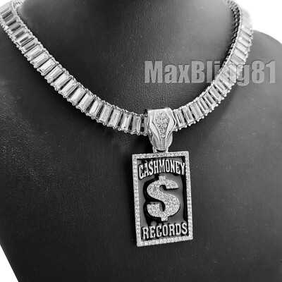 Hip Hop CASHMONEY RECORDS Charn & 18'' 20'' 24'' Iced Baguette Chain Bling Necklace