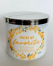 Bath & Body Works 3-Wick Candle White Tea & Sage You're My Favorite 14.5 oz New