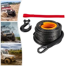 1/2x92ft Synthetic Winch Rope w/ Hook 31500LBS Car Tow ATV Recovery Cable Tow