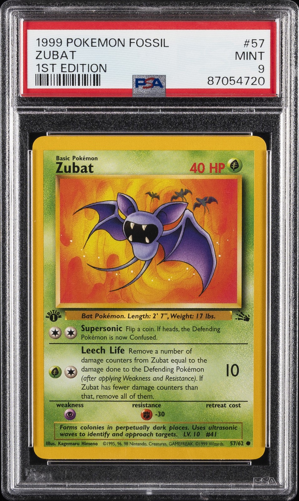 1999 POKEMON FOSSIL 1ST ED #57 ZUBAT PSA 9