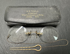 ANTIQUE PINCE NEZ 1/10 12K GLASSES WITH HAIR PIN MICHIGAN CASE M302