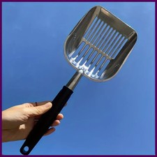 Heavy-Duty Stainless Steel Cat Litter Scoop with Long Handle - Durable Metal.