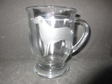 NEW ETCHED SCOTTISH DEERHOUND GLASS COFFEE HOT CHOCOLATE HANDLED MUG