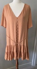MinkPink|PEACHY ORANGE DRESS | Chiffon Mini Ruffle Hem Tunic | Short Sleeve XL |