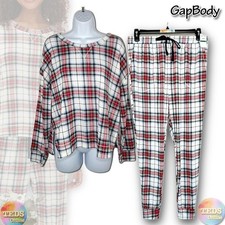 NWT Gap GapBody Women's L 2-Pc. Long-Sleeve Jogger Pajamas Set G1093XLLMA Plaid