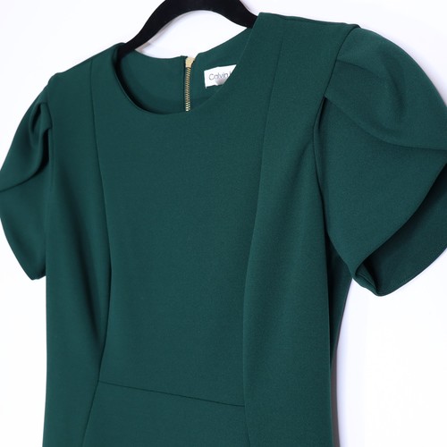 CALVIN KLEIN Scuba Crepe Sheath Dress Petal Sleeve Malachite Green Women's 4P - Picture 4 of 11