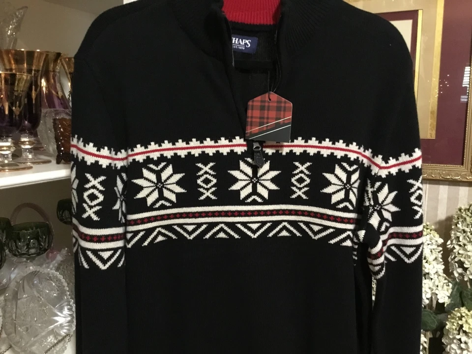 NUEVO CON ETIQUETAS Para hombres Hermosos Chaps Navidad Vacaciones Invierno Copo de Nieve Esquí Suéter M Foto 4 de 4